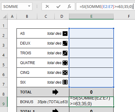 calculer le bonus au yams sous Excel